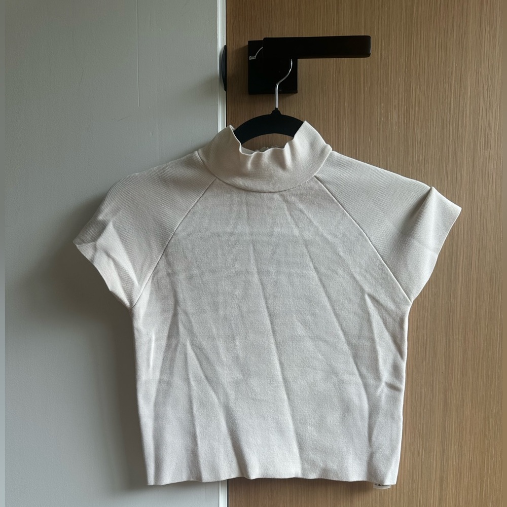 Zara basic mock neck short sleeve with zipper in back